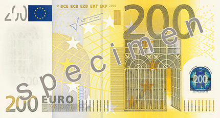 банкнота от 200 евро лицева страна