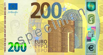 банкнота от 200 евро лицева страна