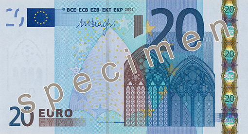 банкнота от 20 евро лицева страна
