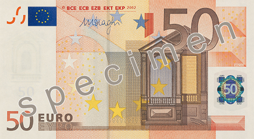 банкнота от 50 евро лицева страна