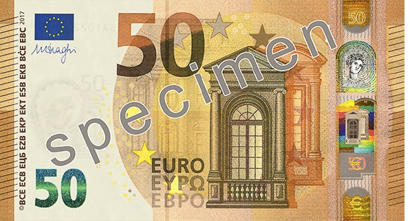 банкнота от 50 евро лицева страна